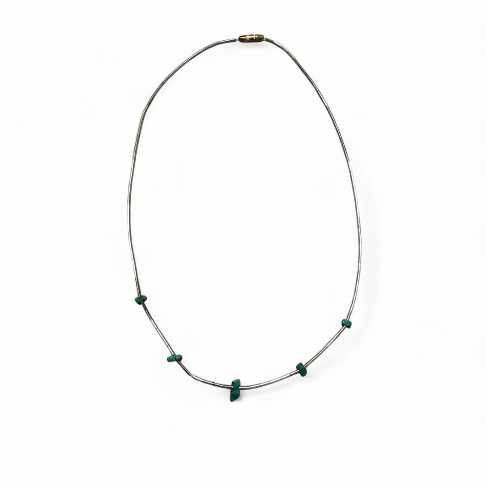 Vintage Silver Tube Bead Turquoise Necklace Choker